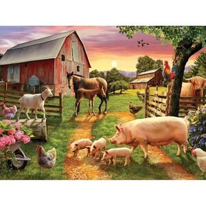 1000 Piece Sharon Steele Puzzle Playful Day At The Farm Cow Pig Horse Goat